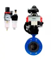 Затвор дисковый поворотный DN.ru WBV1331E-2W-F-H Ду200 Ру16 фланцевый, чугун GGG40/нержавеющая сталь 304, EPDM, с пневмоприводом DN.ru PA-DA-140, пневмораспределителем 4V320-08 AC220V, БКВ APL-210N, ручным дублером MON4-1200-T54-ISO и БПВ AFC2000