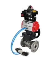 Кран шаровой DN.ru BV3131P(3pc)-FP-F-ISO-H Ду15 Ру40, фланцевый, полнопроходной, трехсоставной, нержавеющая сталь SS304, PTFE, с пневмоприводом PA-DA-052, с пневмораспределителем 4V320-10 AC220V, БКВ APL-410N Ex, ручным дублером MON1-250-T26-ISO
