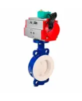 Затвор дисковый поворотный DN.ru WBV3434Pf-2W-Fb-H Ду80 Ру16 корпус - углеродистая сталь WCB, диск - углеродистая сталь WCB, футерованный PTFE, уплотнение - PTFE, с пневмоприводом DN.ru PA-SA-105 и ALS200D