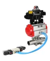 Кран шаровой DN.ru BV3232P(3pc)-FP-W-ISO-H LONG Ду32 Ру40 полнопроходной, корпус - нержавеющая сталь 316, уплотнение - PTFE, под приварку, с пневмоприводом DN.ru PA-SA-083, пневмораспределителем 4V320-08 AC220V и БКВ APL-410N EX