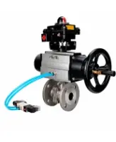 Кран шаровой DN.ru BV3232P(2pc)-FP-F-ISO-H WDVF Ду100 Ру16 полнопроходной, фланцевый, корпус - нержавеющая сталь 316, уплотнение - PTFE, с пневмоприводом PA-DA-105-1, пневмораспределителем 4V320-08 AC220V и БКВ APL-410N EX