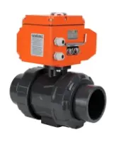 Кран шаровой DN.ru BV4242E-FP-GRM-ISO Дн50 Ру10 полнопроходной, клеевой с разборным муфтовым соединением, корпус - НПВХ, шар - НПВХ, уплотнение - EPDM, с электроприводом DN.ru QT-N-003EM-O1-220VAC-У1 HARK