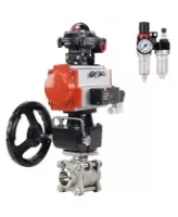 Кран шаровой DN.ru BV3232P(3pc)-FP-W-ISO-H Ду25 Ру63 полнопроходной двухходовой, корпус - нерж.сталь SS316, под приварку, PTFE, пн/привод PA-DA-052, пн/распределитель 4V320-08 AC220V, ручн.дублер MON1-250-T26-ISO, БКВ APL-510N-EX и БПВ AFC2000