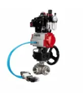 Кран шаровой DN.ru BV3232P(4pc)-SP-3WL-T-ISO-H WDVF Ду65 Ру40 стандартнопроходной, 3-ходовой L-тип, внутренняя резьба, с пневмоприводом PA-DA-105, пневмораспределителем 4V320-08 AC220V, БКВ APL-410N EX, БПВ AFC2000 и ручным дублером MON2-450-T28-ISO