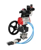 Кран шаровой DN.ru BV3232P(3pc)-FP-W-ISO-H Ду50 Ру40 полнопроходной под приварку, корпус - нержав.сталь 316, уплотнение - PTFE, с пн.приводом PA-DA-083, пн.распределителем 4V320-08 AC220V, БКВ APL-210N, ручным дублером MON2-450-T28-ISO и БПВ AFC2000