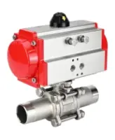 Кран шаровой DN.ru BV3232P(3pc)-FP-W-ISO-H LONG Ду32 Ру40 полнопроходной, корпус - нержавеющая сталь 316, уплотнение - PTFE, под приварку, с пневмоприводом DN.ru PA-DA-052