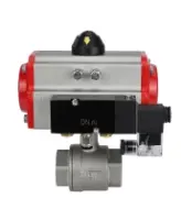 Кран шаровой DN.ru BV3232P(2pc)-FP-T-ISO-H Ду80 Ру40 полнопроходной двухходовой, нержавеющая сталь 316, внутренняя резьба, уплотнение - PTFE, с пневмоприводом PA-SA-130 с возвратными пружинами и пневмораспределителем 4M310-08 220В