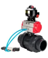 Кран шаровой DN.ru BV4242E-FP-GRM-ISO Дн50 Ру10 полнопроходной, корпус - НПВХ, шар - НПВХ, уплотнение - EPDM, с пневмоприводом PA-DA-052, пневмораспределителем 4V320-10 AC220V и БКВ APL-510N EX