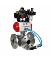 Кран шаровой DN.ru BV3232P(2pc)-FP-3WL-F-ISO-H Ду80 Ру16 HYMT, трехходовой L-тип, полнопроходной, фланцевый, корпус - нержавеющая сталь SS316, с пневмоприводом PA-SA-130, пневмораспределителем 4V320-08 AC220V, БКВ APL-410N EX и БПВ AFC2000