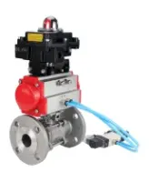 Кран шаровой DN.ru BV3131P(3pc)-FP-F-ISO-H Ду100 Ру16 полнопроходной трехсоставной, фланцевый, нержавеющая сталь 304, уплотнение - PTFE, 22х22, F10, WDVF, с пневмоприводом DN.ru PA-DA-105, пневмораспределителем 4V320-08 AC220V и БКВ APL-410N EX