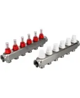 Коллекторная группа DN.ru GC1-31-6 1″ Ду25 Ру10 отводов — 6, в сборе с расходомерами и терморегулирующими клапанами, без переходников, корпус - нержавеющая сталь AISI 304