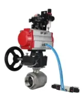 Кран шаровой DN.ru BV3232P(2pc)-FP-T-ISO-H Ду100 Ру40 полнопроходной, внутренняя резьба, нержавеющая сталь 316, PTFE, с пневмоприводом PA-DA-083, пневмораспределителем 4V320-08 AC220V, БКВ APL-210N, ручным дублером MON2-450-T28-ISO, БПВ AFC2000