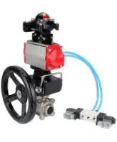 Кран шаровой DN.ru BV3232P(3pc)-FP-W-ISO-H Ду65 Ру25, полнопроходной под приварку, нержавеющая сталь SS316, уплотнение - PTFE, с пневмоприводом PA-DA-083, с пневмораспределителем 4V320-08 AC220V, с БКВ APL-210N, с ручным дублером MON2-450-T28-ISO