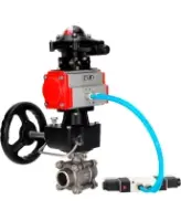 Кран шаровой DN.ru BV3232P(3pc)-FP-W-ISO-H WDVF Ду25 Ру63 полнопроходной, трехсоставной, нержавеющая сталь 316, PTFE, под приварку, с пневмоприводом PA-DA-052, пн.распределителем 4V320-08 AC220V, БКВ APL-210N, ручным дублером MON1-250-T26-ISO