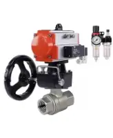 Кран шаровой DN.ru BV3232P(2pc)-FP-T-ISO-H Ду100 Ру40 полнопроходной, внутренняя резьба, нержавеющая сталь 316, PTFE, с пневмоприводом PA-DA-083, пн.распределителем 4M310-08 AC220V, БКВ APL-510N EX, ручным дублером MON2-450-T28-ISO, БПВ AFC2000