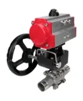 Кран шаровой DN.ru BV3232P(3pc)-FP-W-ISO-H LONG Ду50 Ру40 полнопроходной, корпус - нержавеющая сталь 316, уплотнение - PTFE, под приварку, с пневмоприводом DN.ru PA-DA-083 и редуктором DN.ru MON2-450-T28-ISO