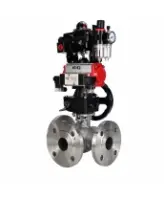 Кран шаровой DN.ru BV3232P(2pc)-FP-3WL-F-ISO-H Ду20 Ру16 HYMT трехходовой L-тип, полнопроходной, фланцевый, корпус - нерж.сталь AISI316, пн.привод PA-DA-052, пн.распредел 4M320-08 AC220V, руч.дублер MON1-250-T26-ISO, БКВ APL-410N EX и БПВ AFC2000