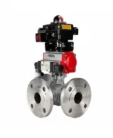 Кран шаровой DN.ru BV3232P(2pc)-FP-3WL-F-ISO-H Ду80 Ру16 HYMT трехходовой L-тип, полнопроходной, фланцевый, корпус - нержавеющая сталь AISI316, с пневмоприводом PA-SA-130, пневмораспределителем 4M320-08 AC220V и БКВ APL-410N EX