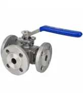 Кран шаровой DN.ru BV3232P(4pc)-FP-3WT-F-ISO-H Ду15 Ру16 полнопроходной трехходовой, нержавеющая сталь SS316, фланцевый, уплотнение - PTFE, ISO-фланец F03/F04 квадрат 9х9, с рукояткой