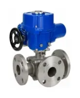 Кран шаровой DN.ru BV3232P(2pc)-FP-3WL-F-ISO-H Ду20 Ру16 HYMT, трехходовой L-тип, полнопроходной, фланцевый, корпус - нержавеющая сталь SS316, с электроприводом QT-N-005M-O2-220VAC-У1 с моментной муфтой и штурвалом