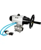 Кран шаровой DN.ru BV3232P(3pc)-FP-W-ISO-H Ду80 Ру25, полнопроходной, трехсоставной, нержавеющая сталь 316, уплотнение - PTFE, под приварку, с пневмоприводом PA-DA-105-1, пневмораспределителем 4V320-10 AC220V