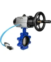 Затвор дисковый поворотный DN.ru WBV1616E-2W-Fb-H Ду125 Ру16 LUG корпус - чугун QT450, диск - чугун QT450, уплотнение - EPDM, с пневмоприводом DN.ru PA-DA-105-1 и пневмораспределителем 4V320-08 AC220V