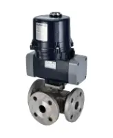 Кран шаровой DN.ru BV3232P(4pc)-FP-3WL-F-ISO-H Ду50 Ру16 полнопроходной трехходовой, фланцевый, корпус - нержавеющая сталь SS316, уплотнение - PTFE, с электроприводом четвертьоборотным DN.ru QTSA-N-005EM-O0-220VAC с пружинным возвратом