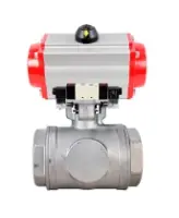 Кран шаровой DN.ru BV3232P(4pc)-SP-3WL-T-ISO-H WDVF Ду40 Ру63 стандартнопроходной, 3-ходовой L-тип, внутренняя резьба, корпус - нержавеющая сталь AISI 316, уплотнение - PTFE, с пневмоприводом PA-SA-130 и пневмораспределителем 4M320-08 AC220V