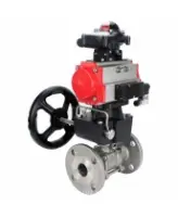 Кран шаровой DN.ru BV3131P(3pc)-FP-F-ISO-H Ду15 Ру40, трехсоставной полнопроходной фланцевый, нержавеющая сталь SS304, PTFE, с пневмоприводом PA-DA-052, с пн.распределителем 4M310-08 AC220V, с БКВ APL-210N, с ручным дублером MON1-250-T26-ISO