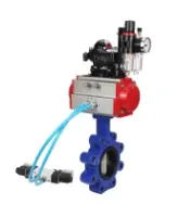 Затвор дисковый поворотный DN.ru WBV1616E-2W-Fb-H Ду100 Ру16 LUG корпус - чугун QT450, диск - чугун QT450, уплотнение - EPDM, с пневмоприводом DN.ru PA-DA-083, пневмораспределителем 4V320-08 AC220V, БКВ APL-210N и БПВ AFC2000