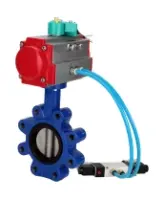 Затвор дисковый поворотный DN.ru WBV1631E-2W-Fb-H Ду100 Ру16 LUG корпус - чугун QT450, диск - нержавеющая сталь 304, уплотнение - EPDM, с пневмоприводом PA-DA-083, пневмораспределителем 4V320-08 AC220V и магнитным переключателем ALS200D