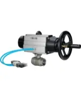 Кран шаровой DN.ru BV3232P(2pc)-FP-T-ISO-H Ду80 Ру40, полнопроходной, внутренняя резьба, нержавеющая сталь SS316, уплотнение - PTFE, с пневмоприводом PA-DA-105-1 двойного действия, с пневмораспределителем 4V320-08 AC220V