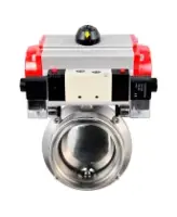 Затвор дисковый поворотный DN.ru WBV3131S-2W-T-H Ду40 Ру10 резьбовой, пищевая нержавеющая сталь 304, уплотнение – Silicon, с пневмоприводом DN.ru PA-SA-065 и пневмораспределителем DN.ru 4V320-08 AC220V