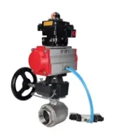 Кран шаровой DN.ru BV3232P(2pc)-FP-T-ISO-H Ду100 Ру40 полнопроходной, внутренняя резьба, нержавеющая сталь 316, уплотнение - PTFE, с пневмоприводом PA-DA-083, пневмораспределителем 4V320-08 AC220V, БКВ APL-410N EX, ручным дублером MON2-450-T28-ISO