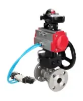 Кран шаровой DN.ru BV3131P(3pc)-FP-F-ISO-H Ду15 Ру40, фланцевый, полнопроходной, трехсоставной, нержавеющая сталь SS304, PTFE, с пневмоприводом PA-DA-052, с пневмораспределителем 4V320-10 AC220V, БКВ APL-210N, ручным дублером MON1-250-T26-ISO