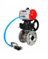 Кран шаровой DN.ru BV3232P(2pc)-FP-F-ISO-H WDVF Ду65 Ру16 полнопроходной, фланцевый, корпус - нержавеющая сталь 316, уплотнение - PTFE, с пневмоприводом PA-DA-083, пневмораспределителем 4V320-08 AC220V, БПВ AFC2000 и ручным дублером MON2-450-T28-ISO
