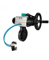 Затвор дисковый поворотный DN.ru WBV4242E-2W-Fb-ISO Дн80 Ру10 межфланцевый, корпус - НПВХ, диск - НПВХ, уплотнение - EPDM, с пневмоприводом PA-DA-105-1, пневмораспределителем 4V320-08 AC220V и магнитным переключателем ALS200D