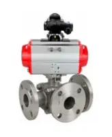 Кран шаровой DN.ru BV3232P(2pc)-FP-3WL-F-ISO-H Ду80 Ру16 HYMT, трехходовой L-тип, полнопроходной, фланцевый, корпус - нержавеющая сталь SS316, с пневмоприводом PA-SA-130 и БКВ APL-210N
