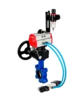 Затвор дисковый поворотный DN.ru WBV1616E-2W-Fb-H Ду125 Ру16 LUG, корпус - чугун QT450, диск - чугун QT450, уплотнение - EPDM, с пневмоприводом PA-DA-105, пневмораспределителем 4M320-08 AC220V, ручным дублером MON3-700-T38-ISO и БПВ AFC2000