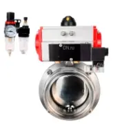 Затвор дисковый поворотный DN.ru WBV3131S-2W-T-H Ду40 Ру10 резьбовой, пищевая нержавеющая сталь 304, уплотнение – Silicon, с пневмоприводом DN.ru PA-SA-065, пневмораспределителем DN.ru 4M310-08 AC220V и БПВ DN.ru AFC2000