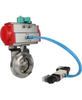 Затвор дисковый поворотный DN.ru WBV3131E-2W-W-H Ду15 Ру10 под приварку, корпус - пищевая нержавеющая сталь 304, уплотнение - EPDM, с пневмоприводом PA-SA-065, пневмораспределителем 4V320-08 AC220V и магнитным переключателем ALS200D