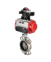 Затвор дисковый поворотный DN.ru WBV3232V-2W-Fb-H Ду200 Ру16, корпус - нержавеющая сталь 316L, диск - нержавеющая сталь 316L, уплотнение - Viton, с пневмоприводом PA-DA-130 двойного действия, с пневмораспределителем 4V320-08 AC220V, с БКВ APL-210N