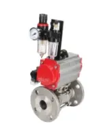 Кран шаровой DN.ru BV3131P(3pc)-FP-F-ISO-H Ду100 Ру16 полнопроходной трехсоставной, фланцевый, нержавеющая сталь 304, уплотнение - PTFE, 22х22, F10, WDVF, с пневмоприводом DN.ru PA-DA-105, пневмораспределителем 4M310-08 AC220V и БПВ AFC2000