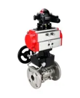 Кран шаровой DN.ru BV3131P(3pc)-FP-F-ISO-H Ду100 Ру16 полнопроходной трехсоставной, фланцевый, нержавеющая сталь 304, уплотнение - PTFE, 22х22, F10, WDVF, с пневмоприводом DN.ru PA-DA-105, БКВ APL-210N и ручным дублером MON3-700-T38-ISO