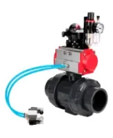 Кран шаровой DN.ru BV4242E-FP-GRM-ISO Дн50 Ру10 полнопроходной, корпус - НПВХ, шар - НПВХ, уплотнение - EPDM, с пневмоприводом PA-DA-052, пневмораспределителем 4V320-10 AC220V, БКВ APL-210N и БПВ AFC2000