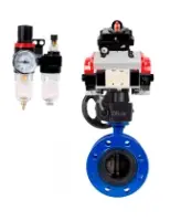 Затвор дисковый поворотный DN.ru WBV1331E-2W-F-H Ду200 Ру16 фланцевый, чугун GGG40/нержавеющая сталь 304, EPDM, с пневмоприводом DN.ru PA-DA-140, пневмораспределителем 4V320-08 AC220V, БКВ APL-410N EX, ручным дублером MON4-1200-T54-ISO и БПВ AFC2000