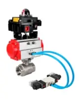 Кран шаровой DN.ru BV3232P(2pc)-FP-T-ISO-H Ду100 Ру40 полнопроходной, внутренняя резьба, нержавеющая сталь 316, уплотнение - PTFE, с пневмоприводом PA-SA-130, пневмораспределителем 4V320-08 AC220V, БКВ APL-410N EX