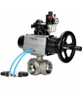 Кран шаровой DN.ru BV3232P(4pc)-SP-3WL-T-ISO-H WDVF Ду65 Ру40 стандартнопроходной, 3-ходовой L-тип, внутренняя резьба, нержавеющая сталь AISI 316, PTFE, с пневмоприводом PA-DA-105-1, пневмораспределителем 4V320-10 AC220V, БКВ APL-210N и БПВ AFC2000