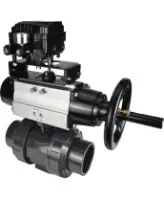 Кран шаровой DN.ru BV4242E-FP-GRM-ISO Дн65 Ру10 полнопроходной, корпус - НПВХ, шар - НПВХ, уплотнение - EPDM, с пневмоприводом PA-DA-105-1 и пневмопозиционером YT-1000RSN без обратной связи