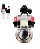 Затвор дисковый поворотный DN.ru WBV3131S-2W-T-H Ду40 Ру10 резьбовой, пищевая нержавеющая сталь 304, уплотнение – Silicon, с пневмоприводом DN.ru PA-DA-065, пневмораспределителем DN.ru 4V320-08 AC220V, БКВ DN.ru APL-210N и БПВ DN.ru AFC2000